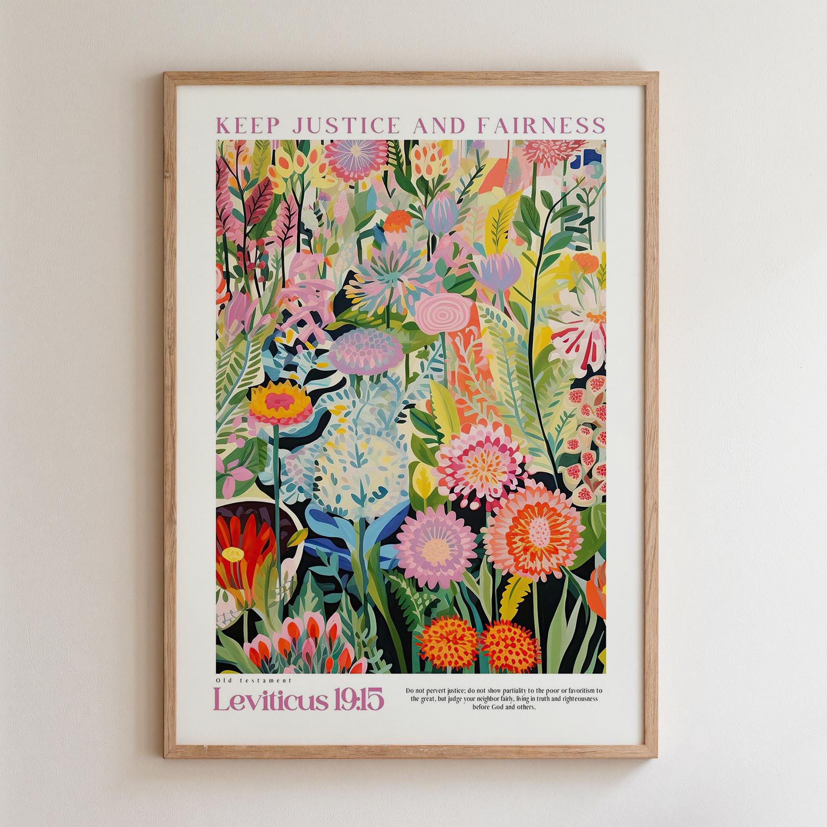 The image is a framed poster with a vibrant, colorful floral and nature-inspired design.