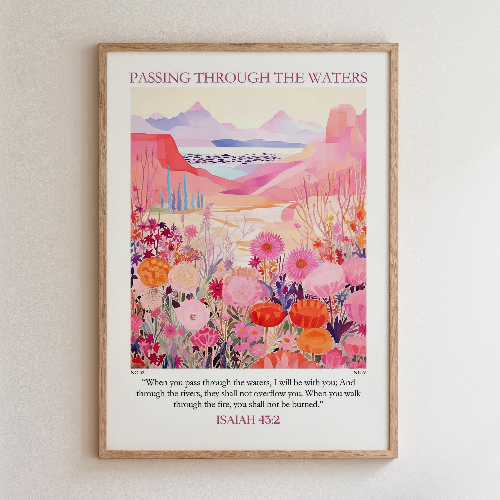 a painting hanging on a wall with a bible verse