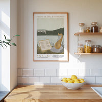 A framed poster of Psalm 17:9 hangs on a white wall above a wooden countertop with a bowl of lemons.