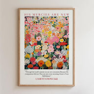 The image is a framed poster with a vibrant floral design and a Bible verse from the book of Proverbs.