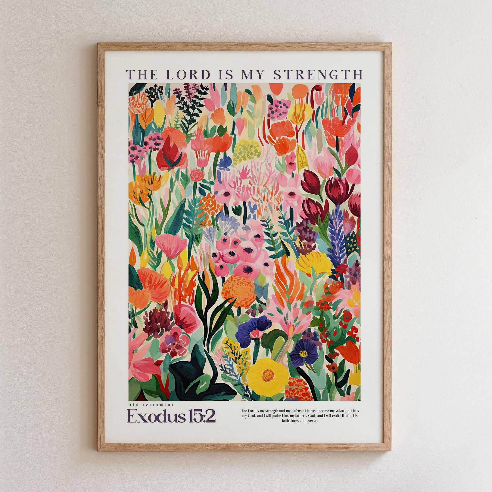 The image is a framed poster with a vibrant, colorful floral and nature-inspired design.
