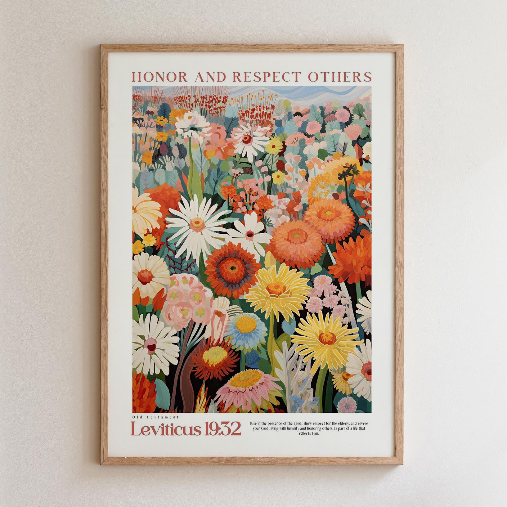 The image is a framed poster with a vibrant floral design.