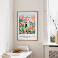 a framed poster of a desert landscape with a quote from the Bible, "MATTHEW 24:1-21".