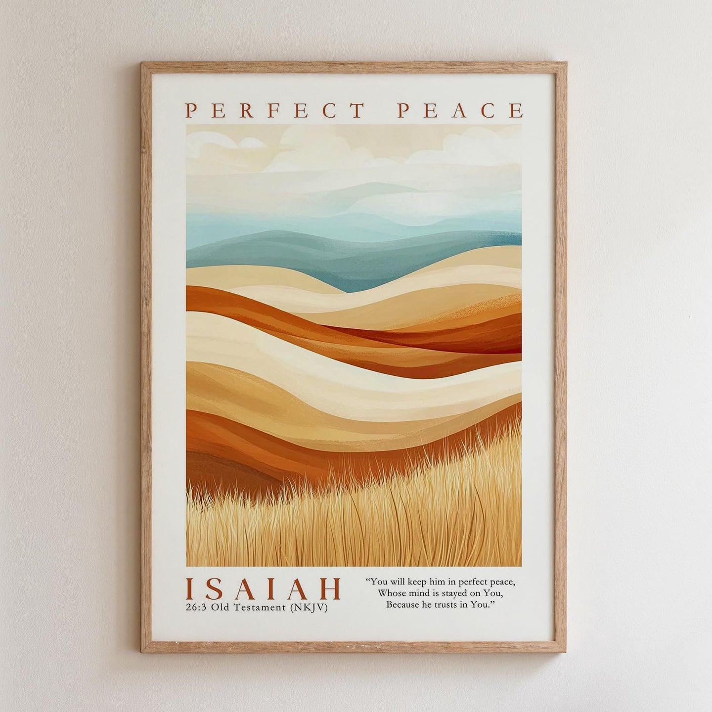 The image is a framed poster featuring a landscape with rolling hills and a field of tall grass. The poster has a minimalist design with a focus on the natural elements.