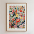 The image is a framed poster featuring a vibrant, colorful illustration of various flowers and plants. The poster includes text that reads "Stand firm and do not fear" and "Old Testament 14:13".