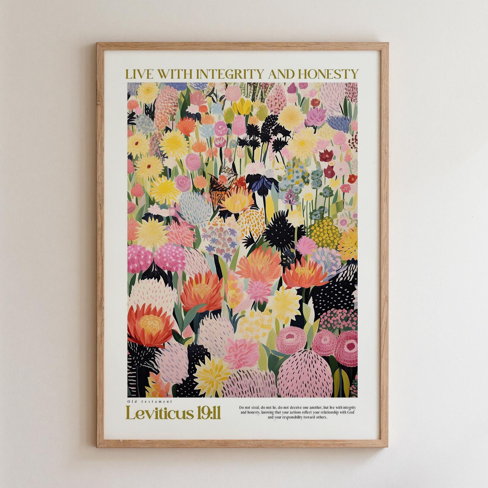 The image is a framed poster with a vibrant floral design.